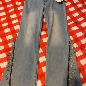 Coco + Carmen Light Blue Flare Jeans with Beaded Accents